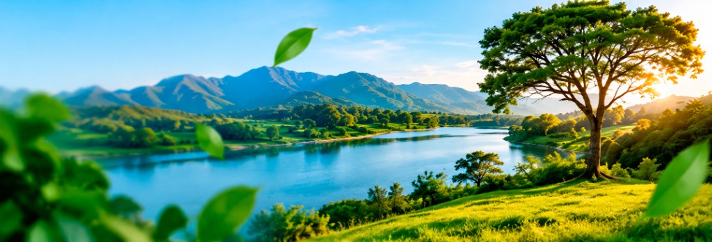 Paisagem ambiental com montanhas e lagos